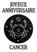 Joyeux anniversaire Cancer avec un crabe mystérieux